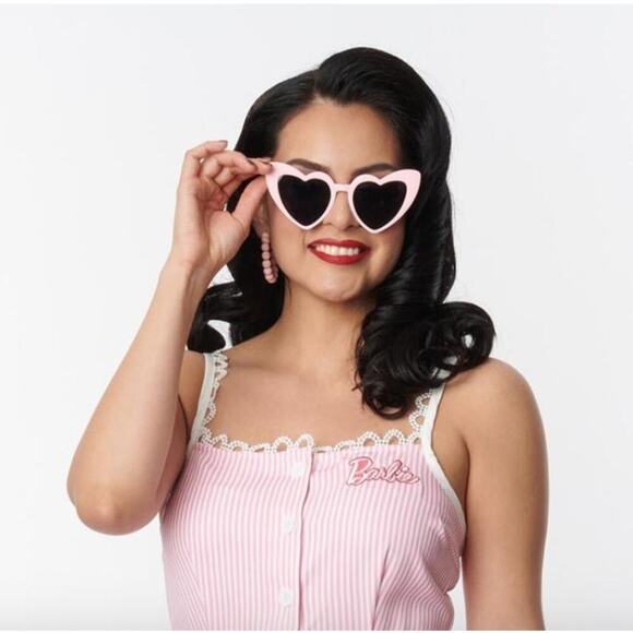 Unique Vintage X Barbie Pink Stripe 1950s Swing Dress Sz 1X NWOT #19 - Picture 10 of 16